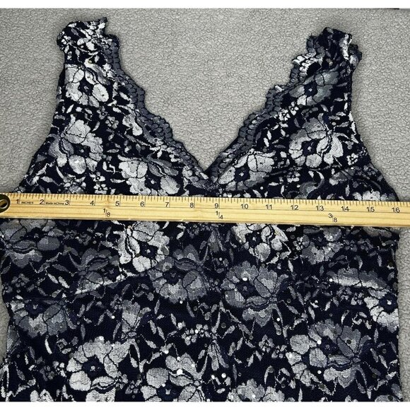 Candalite Dress Womens M Silver Lace Sequin Fairy Formal Maxi Evening Gown Y2K - Picture 11 of 15